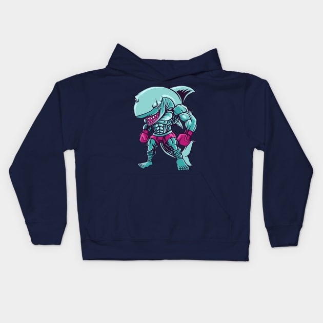 boxing shark fighter Kids Hoodie by Mako Design 